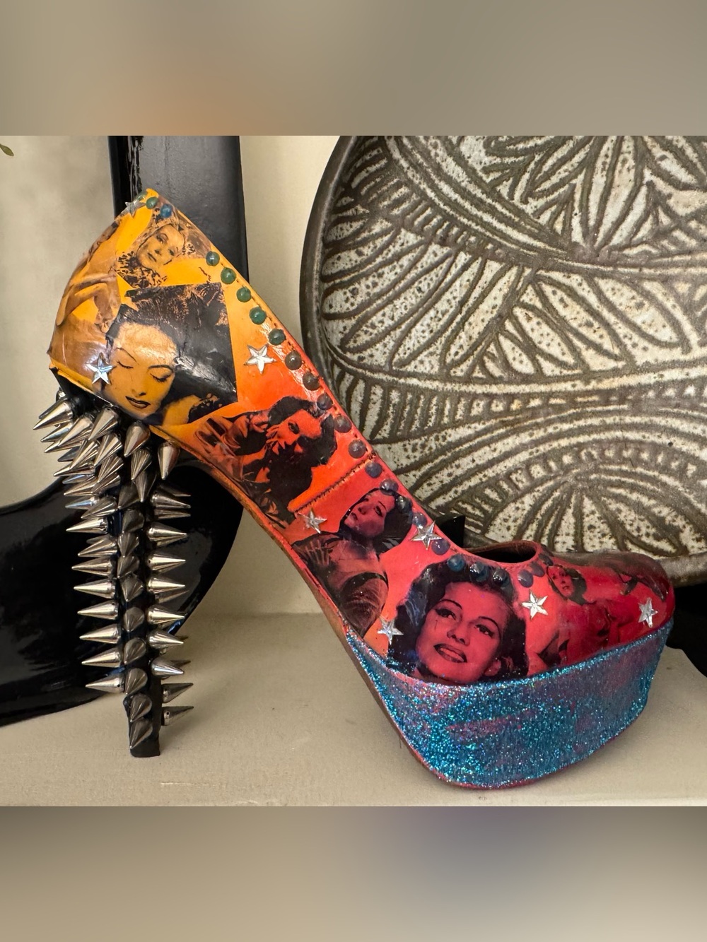 Crafty Chica Stiletto Heel Handmade One of a Kind by Kathy Murillo 2013 Leather